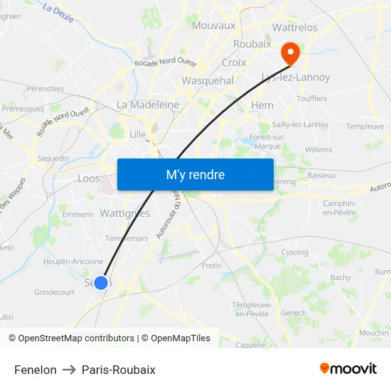 Fenelon to Paris-Roubaix map
