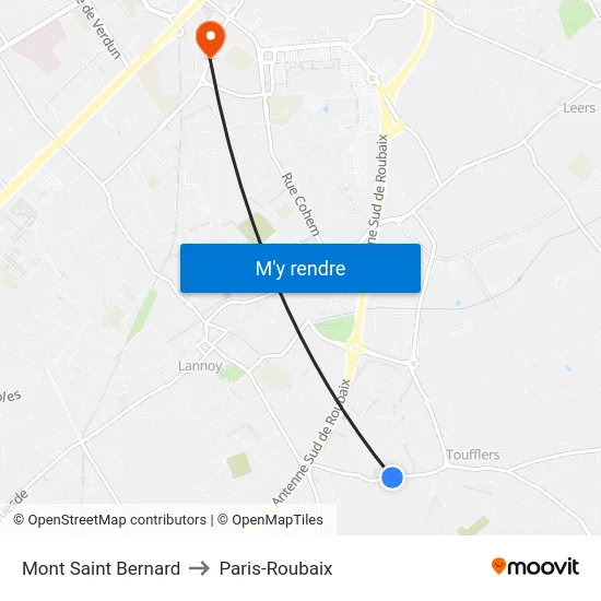 Mont Saint Bernard to Paris-Roubaix map