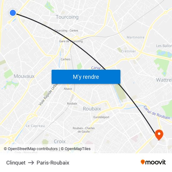 Clinquet to Paris-Roubaix map