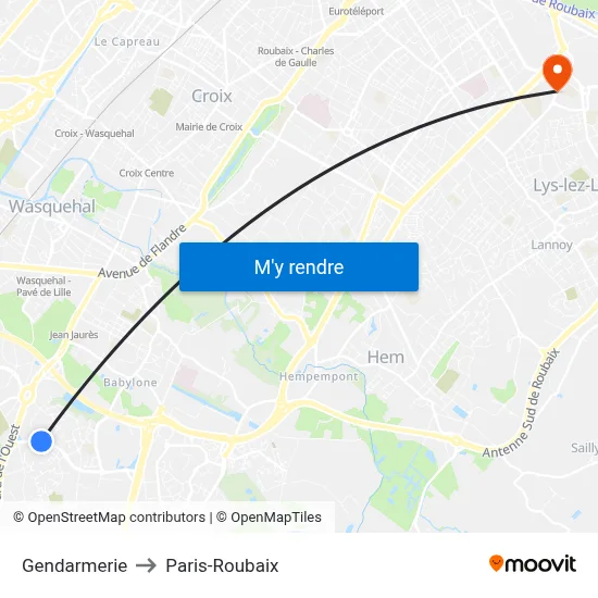 Gendarmerie to Paris-Roubaix map