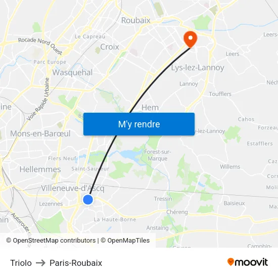 Triolo to Paris-Roubaix map