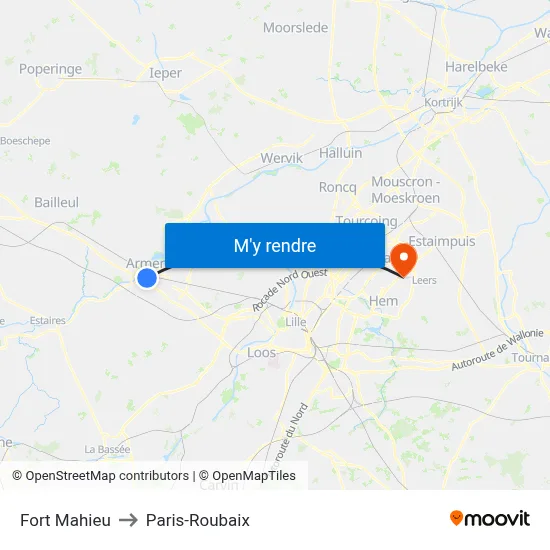 Fort Mahieu to Paris-Roubaix map