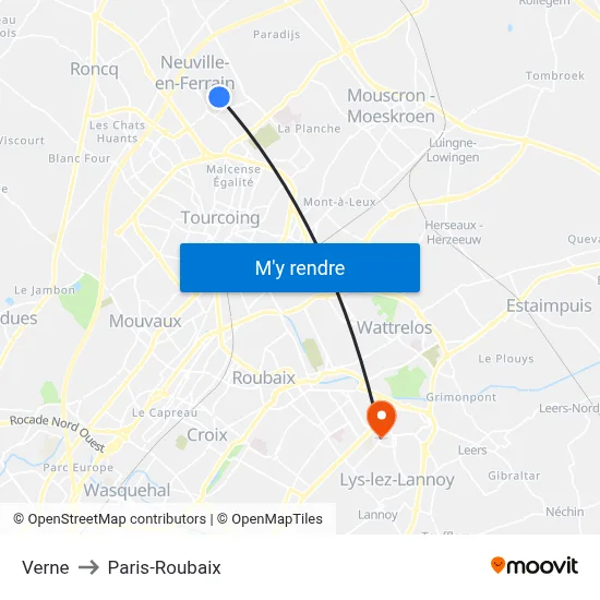 Verne to Paris-Roubaix map