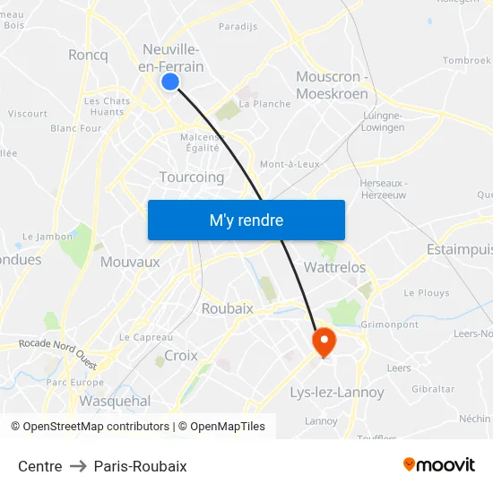 Centre to Paris-Roubaix map