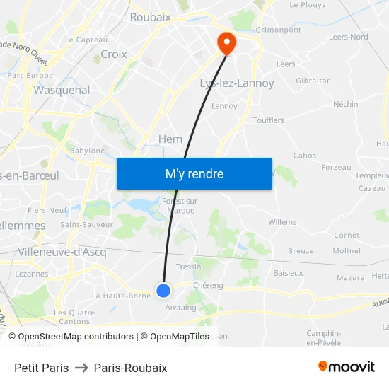 Petit Paris to Paris-Roubaix map