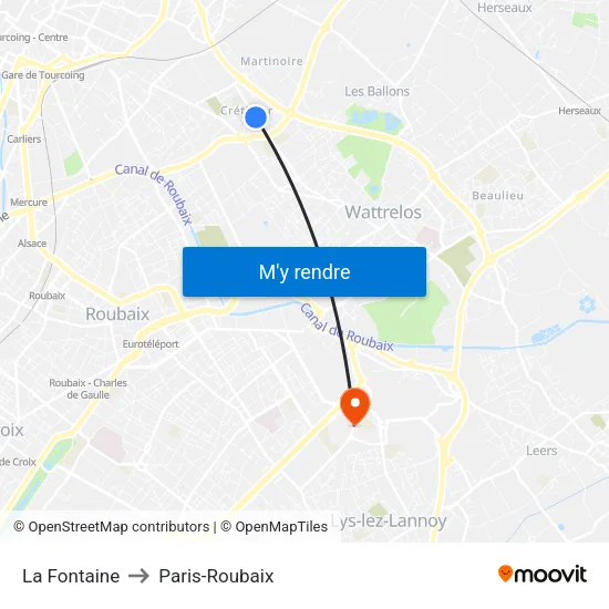 La Fontaine to Paris-Roubaix map