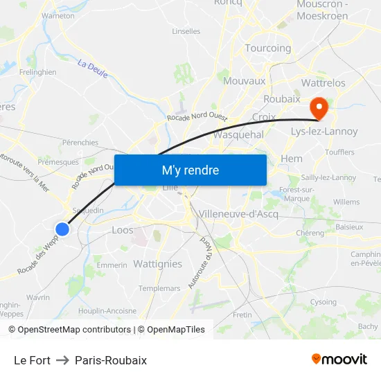 Le Fort to Paris-Roubaix map