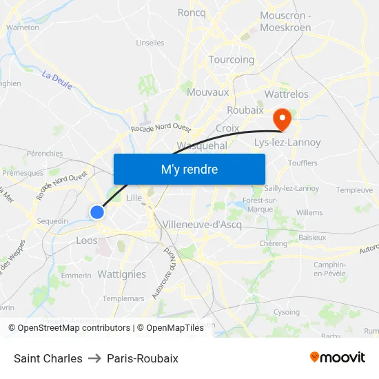 Saint Charles to Paris-Roubaix map