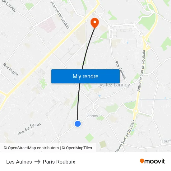 Les Aulnes to Paris-Roubaix map