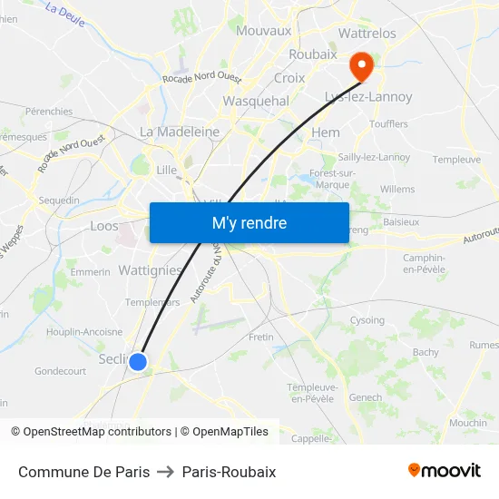 Commune De Paris to Paris-Roubaix map