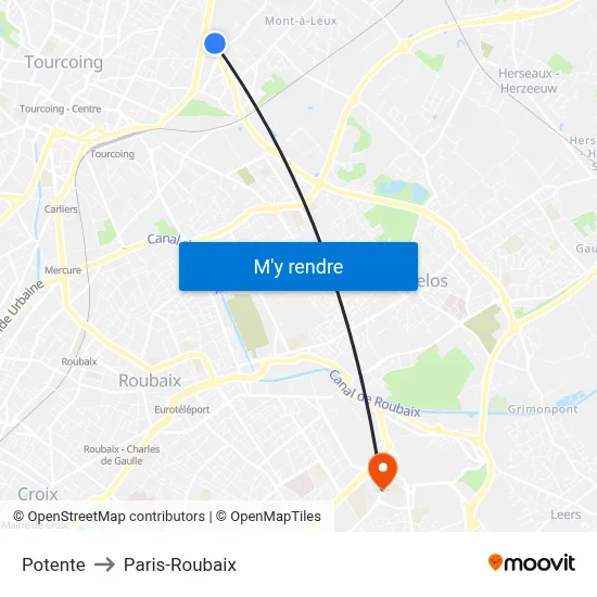 Potente to Paris-Roubaix map