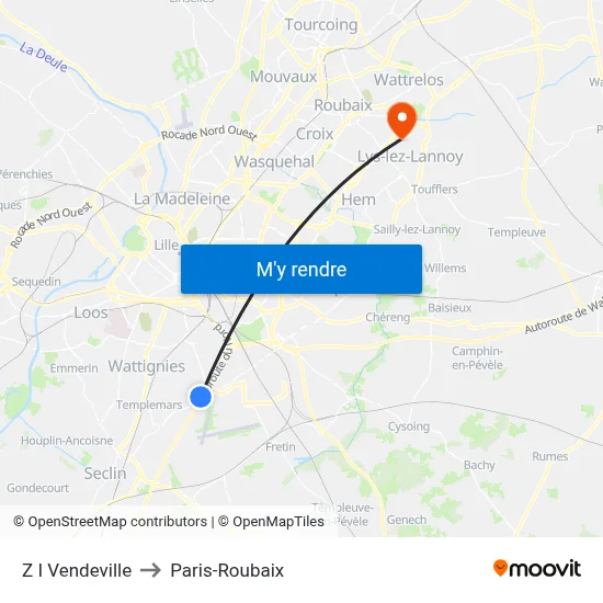 Z I Vendeville to Paris-Roubaix map