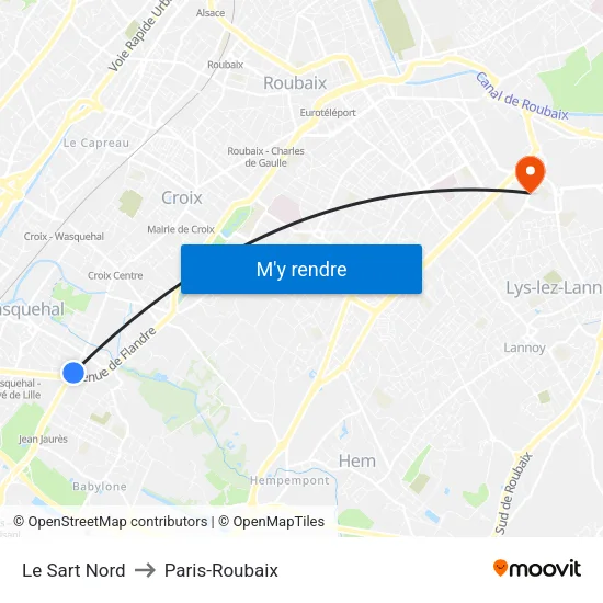 Le Sart Nord to Paris-Roubaix map