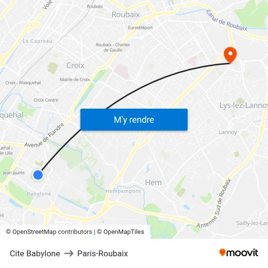 Cite Babylone to Paris-Roubaix map