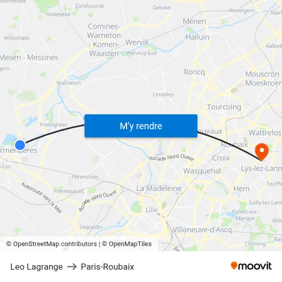 Leo Lagrange to Paris-Roubaix map