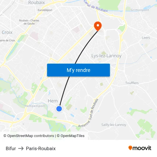 Bifur to Paris-Roubaix map