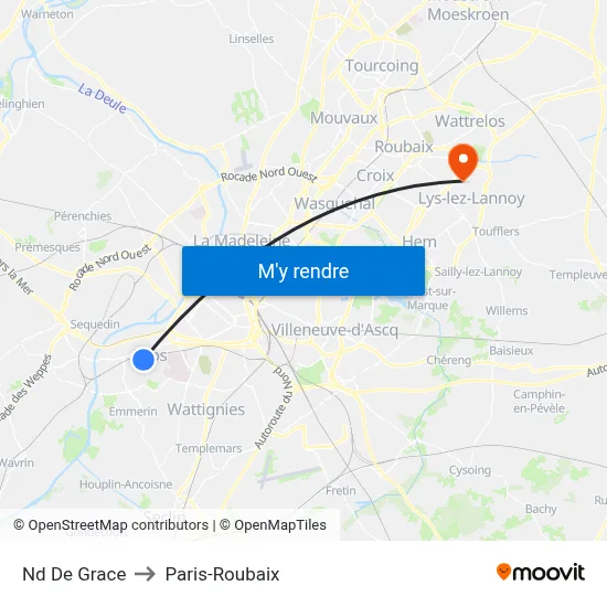 Nd De Grace to Paris-Roubaix map