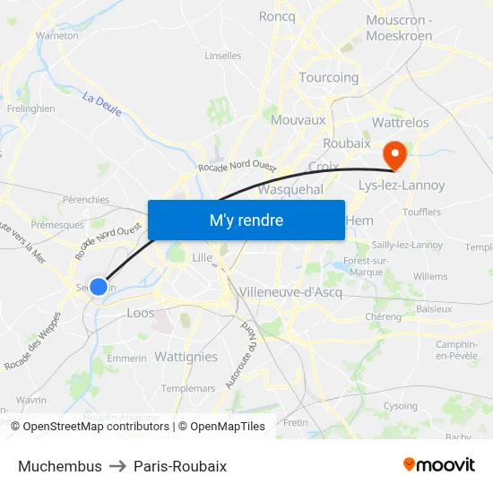 Muchembus to Paris-Roubaix map