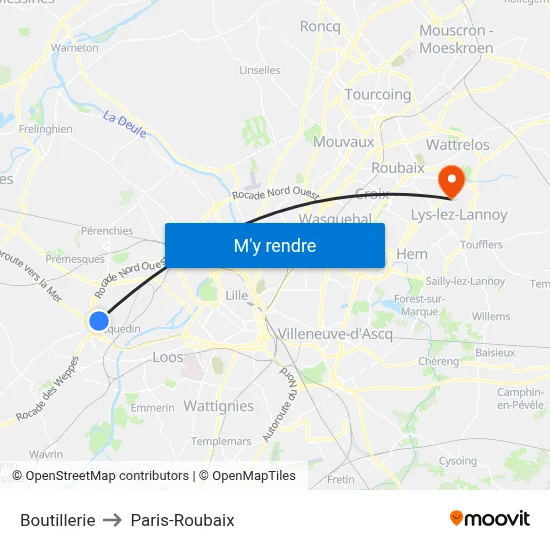 Boutillerie to Paris-Roubaix map