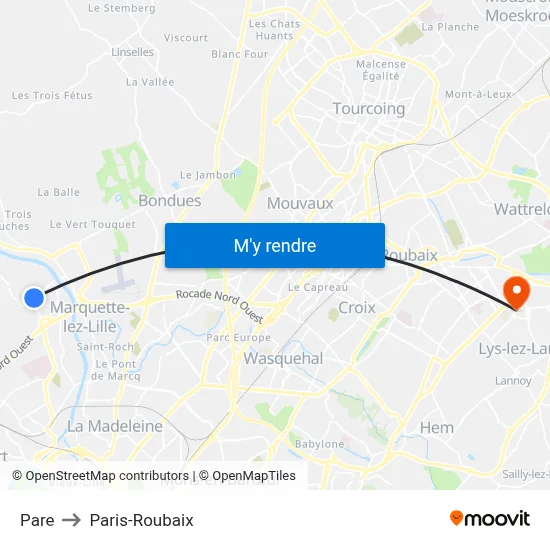 Pare to Paris-Roubaix map