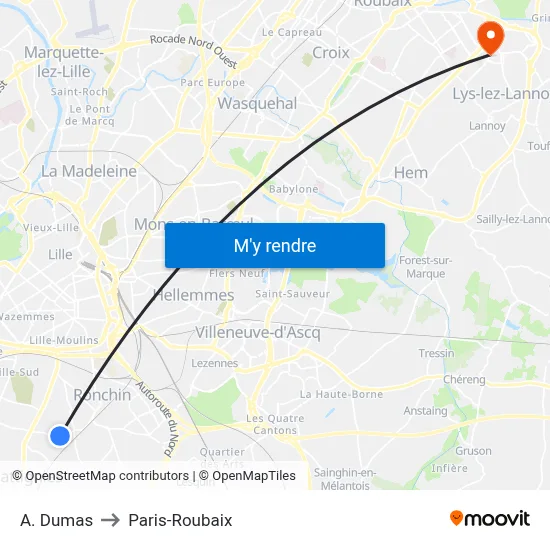 A. Dumas to Paris-Roubaix map