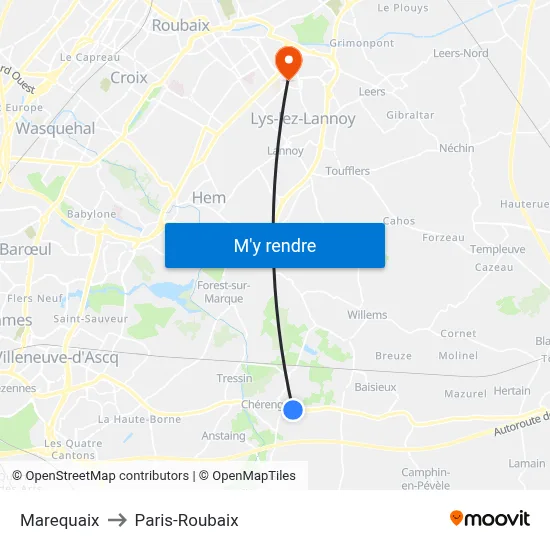 Marequaix to Paris-Roubaix map