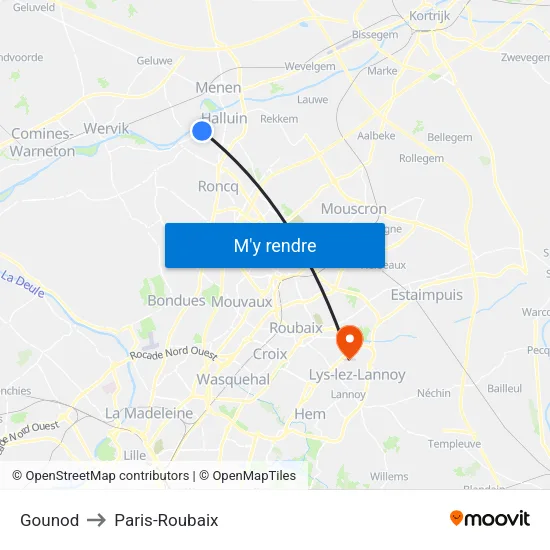 Gounod to Paris-Roubaix map