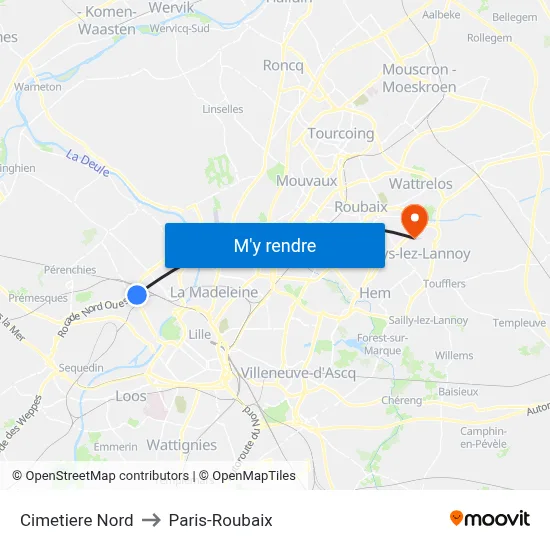 Cimetiere Nord to Paris-Roubaix map