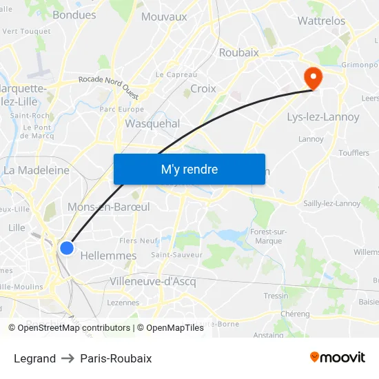 Legrand to Paris-Roubaix map