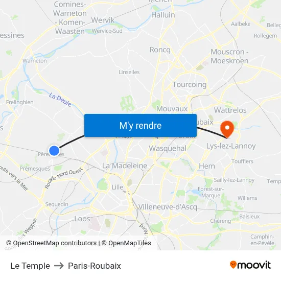 Le Temple to Paris-Roubaix map