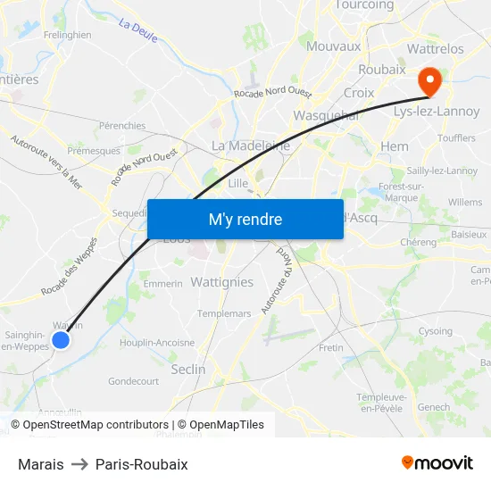 Marais to Paris-Roubaix map