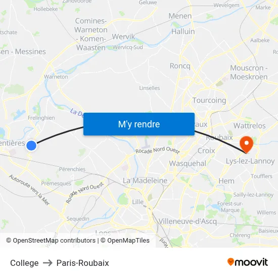 College to Paris-Roubaix map
