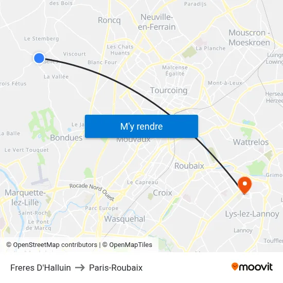 Freres D'Halluin to Paris-Roubaix map