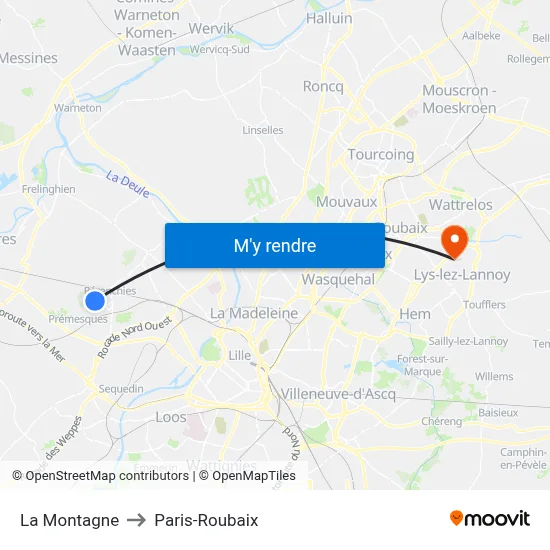 La Montagne to Paris-Roubaix map