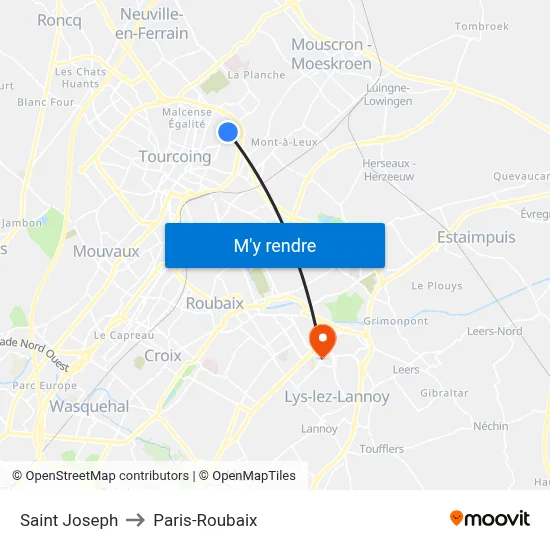 Saint Joseph to Paris-Roubaix map