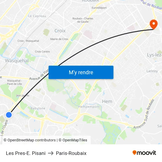 Les Prés Edgard Pisani to Paris-Roubaix map
