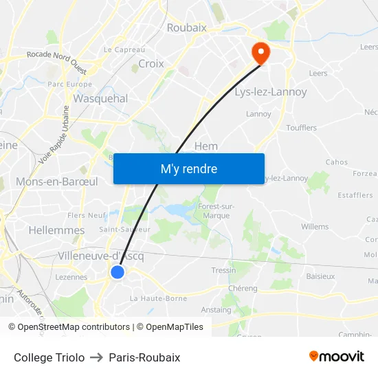 College Triolo to Paris-Roubaix map