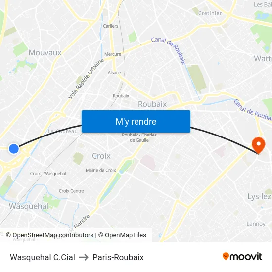 Wasquehal C.Cial to Paris-Roubaix map