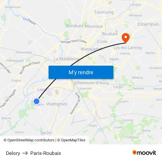 Delory to Paris-Roubaix map