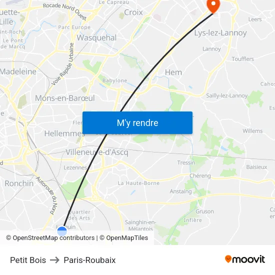 Petit Bois to Paris-Roubaix map