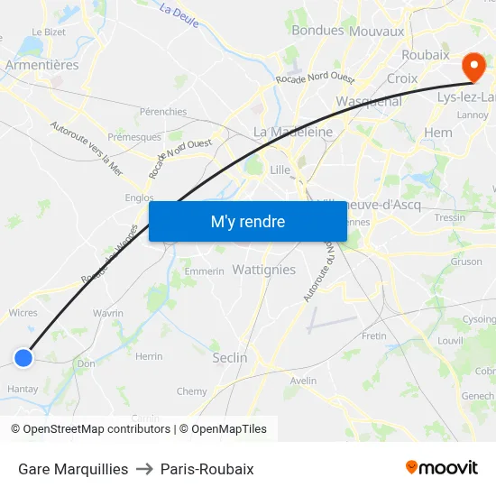 Gare Marquillies to Paris-Roubaix map