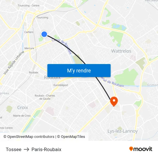 Tossee to Paris-Roubaix map
