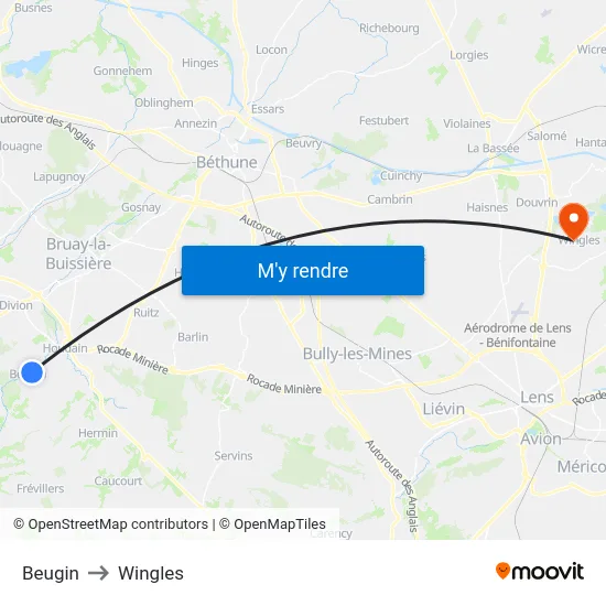 Beugin to Wingles map