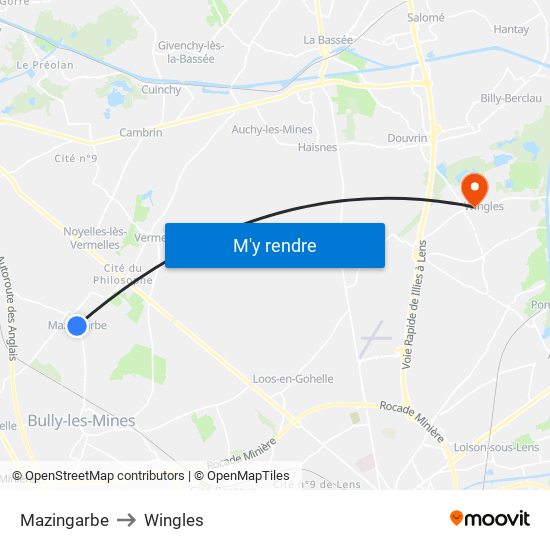 Mazingarbe to Wingles map
