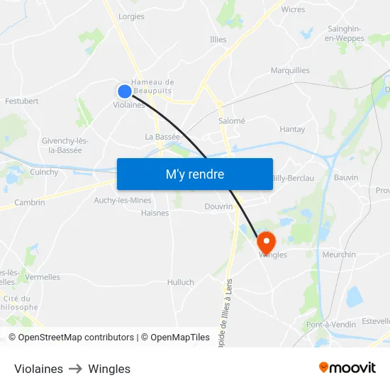 Violaines to Wingles map