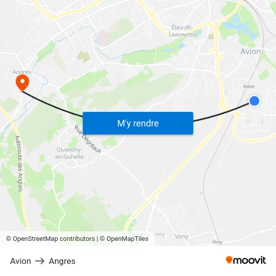 Avion to Angres map