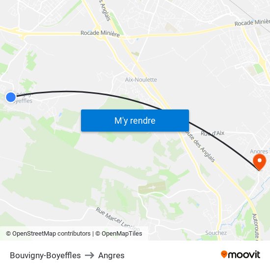Bouvigny-Boyeffles to Angres map