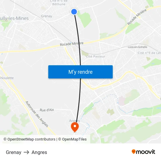 Grenay to Angres map