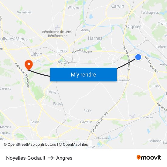 Noyelles-Godault to Angres map