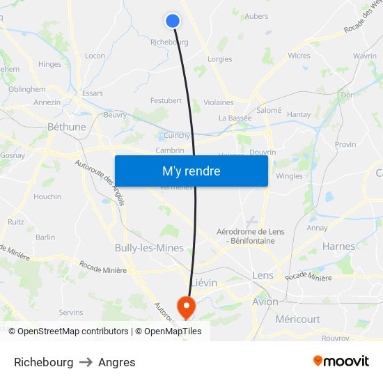 Richebourg to Angres map
